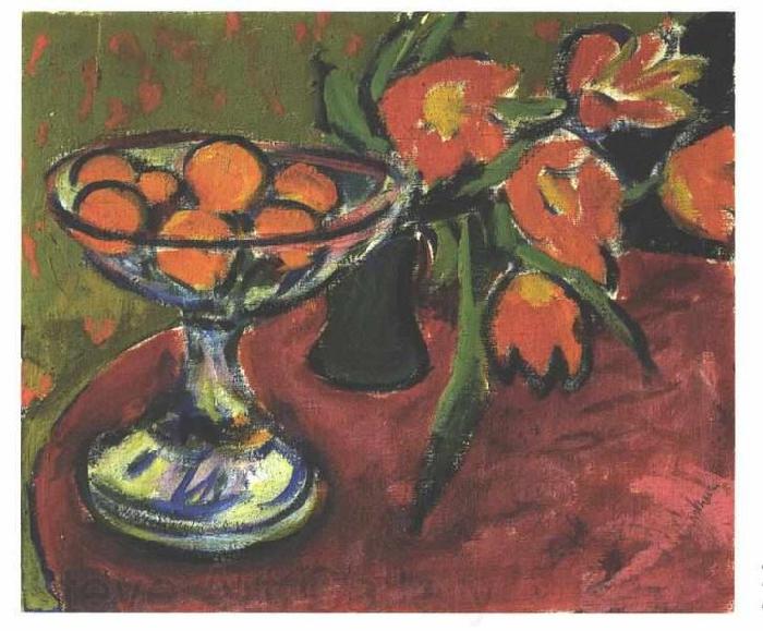 Ernst Ludwig Kirchner Stil live with tulips and oranges Norge oil painting art